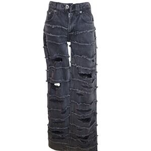 Racer Worldwide Distressed Grunge Mid Rise Jeans Washed Flag Jeans 26 Y2K Baggy